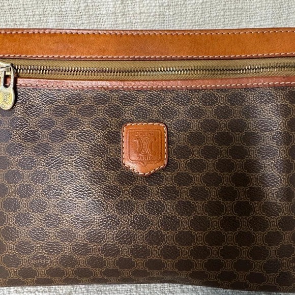 Vintage Celine Macadam‎ Coated Canvas Clutch Pouch With Strap